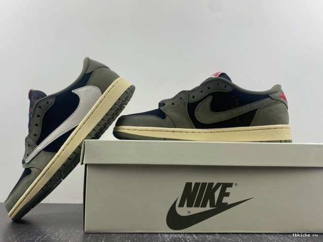 Rep TB DM7866-002 'BLACK SP JORDAN LOW AIR 1 TRAVIS SCOTT OG X OLIVE' 0714